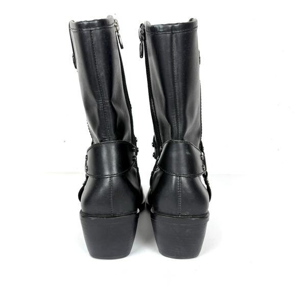 Harley Davidson Vintage Square Toe Harness Boots Cuban Heel Black Logo Size 8 - Picture 3 of 13
